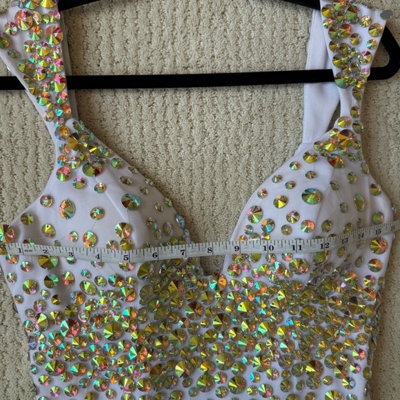 VIENNA White Iridescent Beaded Evening Cocktail Formal Mini Party Dress … - Picture 9 of 14